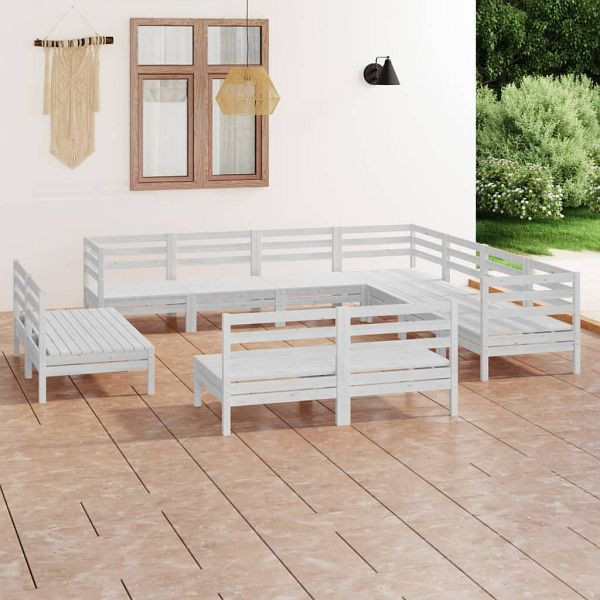 vidaXL 11-teilig Garten-Lounge-Set Massivholz Kiefer Weiß, 3083155