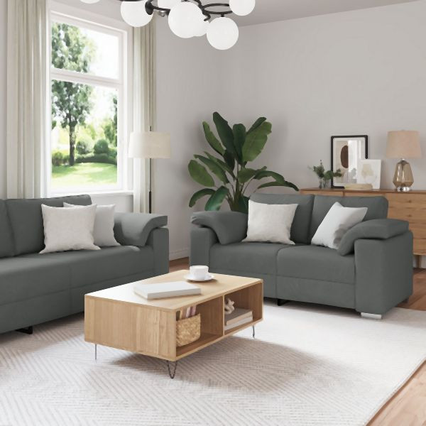vidaXL 2er Sofa-Set mit Kissen in Dunkelgrau, 3324741, 8721158679208