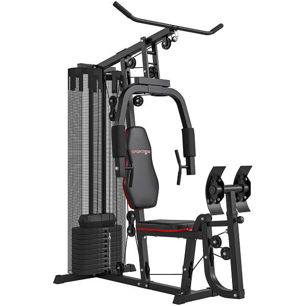 SPORTNOW Heim-Fitnessstation mit 45 kg Gewichtsblöcken, Hochseilzug, Bruststation, Beinpresse für vielseitiges Training, A91-319V01BK