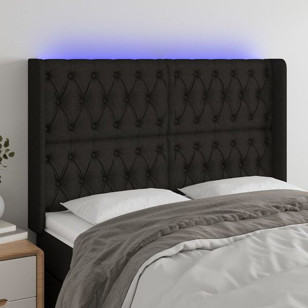 vidaXL LED Kopfteil Schwarz 147x16x118/128 cm Stoff, 3124384