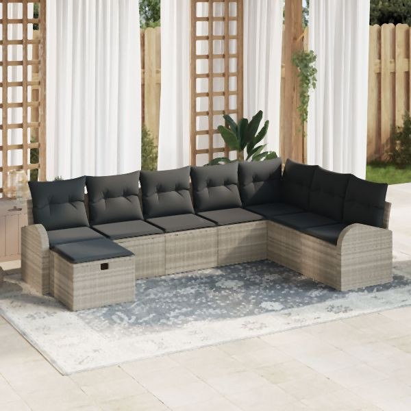 vidaXL 8-teiliges Garten-Sofa-Set mit Kissen Hellgraues Poly-Rattan, 3359131