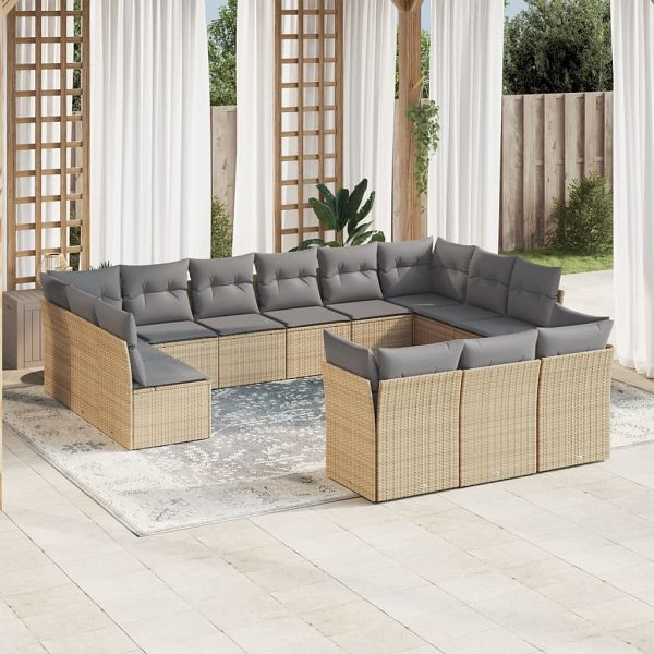vidaXL 13-teilig Garten-Sofagarnitur mit Kissen Beige Poly Rattan, 3250288