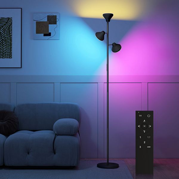 HOMCOM Stehlampe Dimmbar mit Leselampe, Stehleuchte RGB Farbwechsel mit Fernbedienung Touch-Steuerung, B31-601V90BK