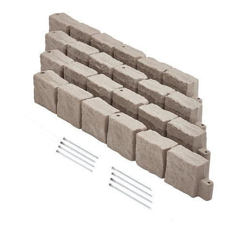 VEVOR Rasenkante Steinoptik 4er-Set, 1190x100x155 mm, flexible Beeteinfassung mit Verankerungsspitzen, Braun, RZSPZZCCZS0081JN2V0
