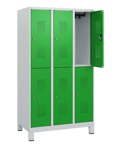 C+P Doppelstöckiger Spind Evolo PLUS, Füße, 6 Fächer, 1630x900x500mm, 7035/6037, Zylinderschloss, 0493105-30 S10038