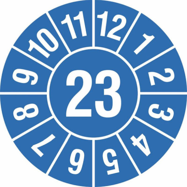 Stein HGS Prüfplaketten mit Jahresfarbe (1 Jahr), Ø 25 mm / 500er-Rolle, Jahreszahl 2-stellig, 2023 / blau, 31.3692-23