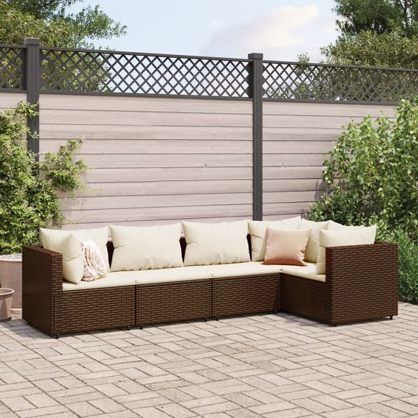 vidaXL 5-tlg. Garten-Lounge-Set mit Kissen Braun Poly Rattan, 3308089