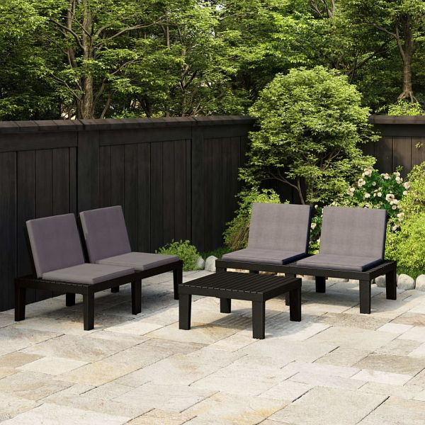 vidaXL 3-teilig Garten-Lounge-Set mit Kissen Kunststoff Grau, 3059828