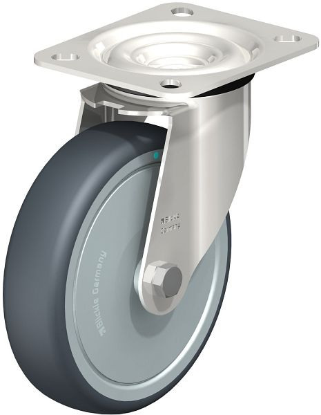Blickle LEX-TPA 127KD-FK Edelstahl-Lenkrolle mit Anschraubplatte, Thermoplastisches Gummi-Elastomer, Grau, 760856
