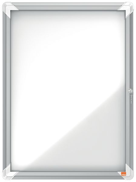 Nobo Premium Plus Schaukasten für den Außenbereich 4 × A4, weiße, magnetische Metall-Rückwand, Klapptür, 1902577