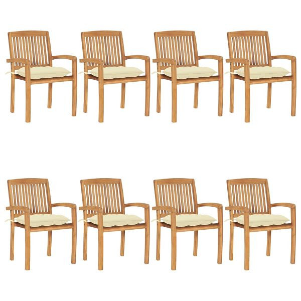 vidaXL Stapelbare Gartenstühle mit Kissen 8 Stück Massivholz Teak, 3073281