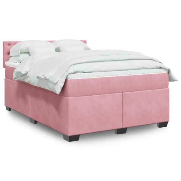 vidaXL Boxspringbett mit Matratze Rosa 140x200 cm Samt, 3288647