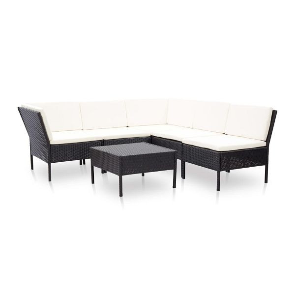vidaXL 6-teilig Garten-Lounge-Set mit Auflagen Poly Rattan Schwarz, 48948