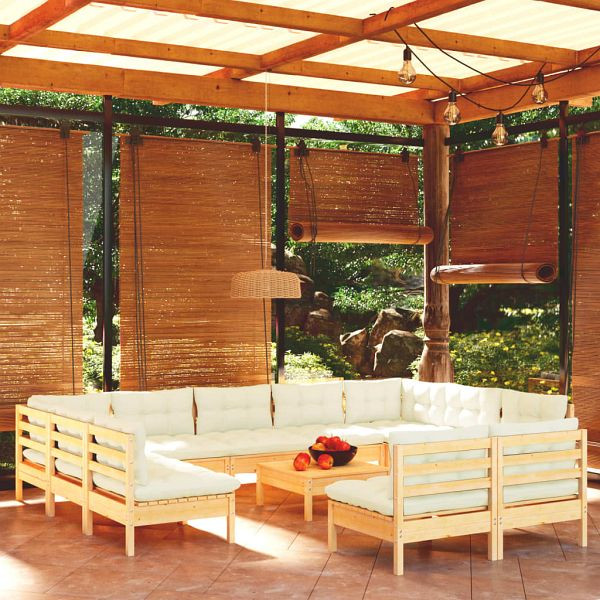 vidaXL 12-teilig Garten-Lounge-Set mit Creme Kissen Massivholz Kiefer, 3097217