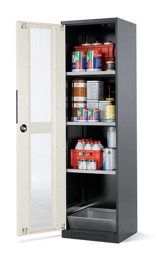 asecos Chemikalienschrank Systema CS-53LG, Korpus anthrazit, weiss, 3 Einlegeböden und Bodenwanne, 202643
