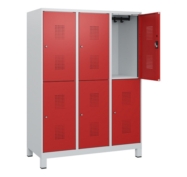 C+P Doppelstöckiger Spind Evolo PLUS, Füße, 6 Fächer, 1630x1200x500mm, 7035/3000, Zylinderschloss, 0493105-32 S10024