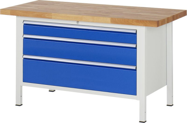 RAU Werkbank Serie 8000 - Gestell-Bauweise (Schweißgestell), Unterbau-Container (3x XXL-Schublade), 1500x840x700 mm, 03-8359A2-157B4S.11