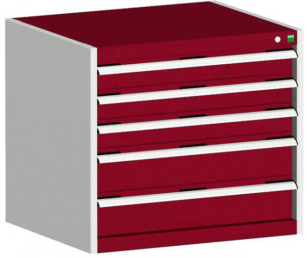 bott cubio Schubladenschrank bestückt mit 5 Schubladen BxTxH: 800 x 525 x 700 mm, RAL 7035/3004, 40012116.24V