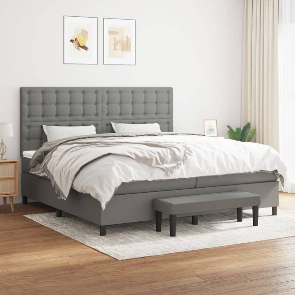vidaXL Boxspringbett mit Matratze Dunkelgrau 200x200 cm Stoff, 3136942