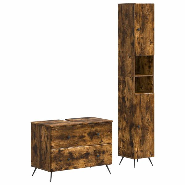 vidaXL 2-teiliges Badezimmer Schrank Set BREDA Raucheiche, 3417563