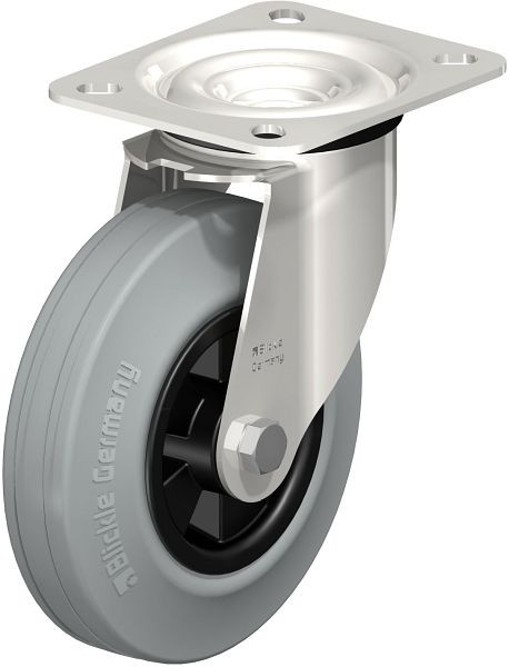 Blickle LEX-VPP 125XR-SG Edelstahl-Lenkrolle mit Anschraubplatte, Vollgummi, Grau, 280743