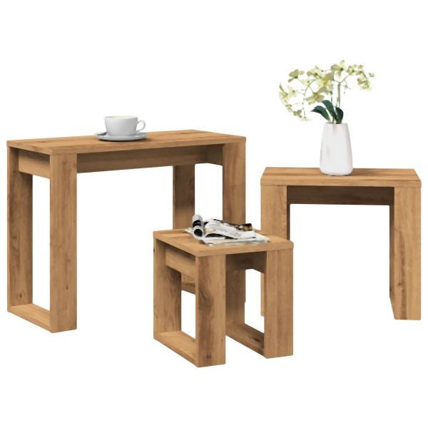 vidaXL Satztische 3 Stück im Set Artisan-Eiche Holzwerkstoff, 856679