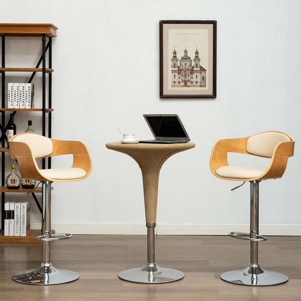 vidaXL Barhocker 2 Stück Creme Bugholz und Kunstleder, 3052714