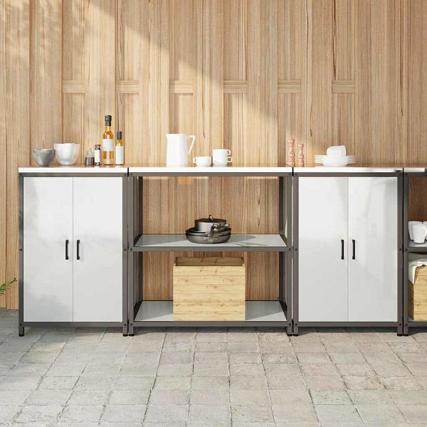 vidaXL Küchenlager-Set 3-teilig Silber 210 x 50 x 92 cm Verzinkter Stahl, 3392671