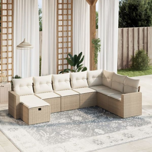 vidaXL 8-tlg. Garten-Sofagarnitur mit Kissen Beige Poly Rattan, 3263584