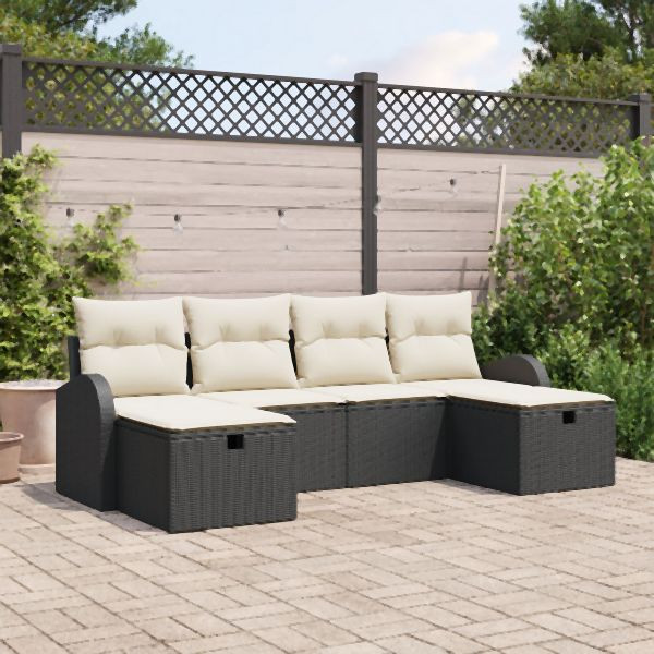 vidaXL 6-teiliges Garten Sofa Set mit Kissen Schwarz Poly-Rattan, 3359116