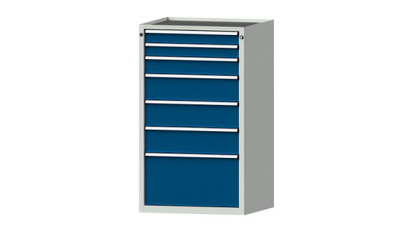 ANKE Werkbänke Schubladenschrank, Modell 4009 V, 760 x 675 x 1280 mm, RAL 7035/5010, Wanne, 611.116