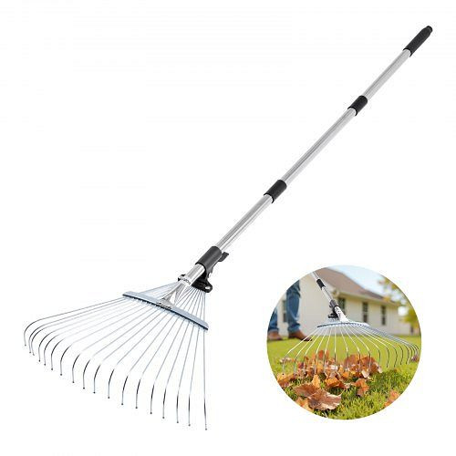 VEVOR Laubrechen, 18 Zinken, 435 mm Kopf, 820-1415 mm Stange, Fächerbesen für Blätter, Garten, Camping, Hof, YPDPJS814INCDV8ES001V0