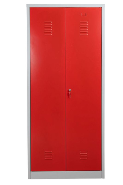 Gürkan Garderobenschrank, 50 x 80 x 180 cm, Lichtgrau, Feuerrot, EU Zylinderschloss, CLC/HD.1880, 104530