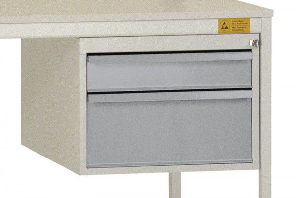 Manuflex ESD-Gehäuse-Unterbau, Nutzhöhe 300 mm mit 2 Schubfächern, Alusilber, LD4702.9006