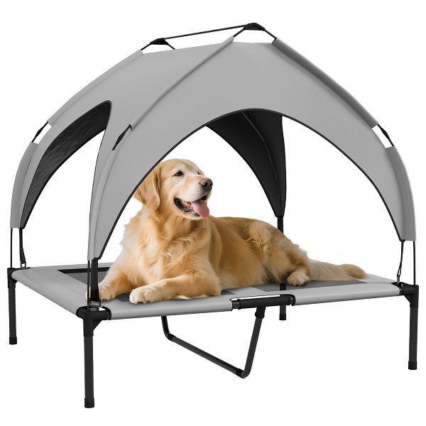 PawHut Hundebett mit Dach, atmungsaktiv, wasserabweisend, bis 30 kg, 91 x 76 x 89 cm, Hellgrau, D04-272V02LG