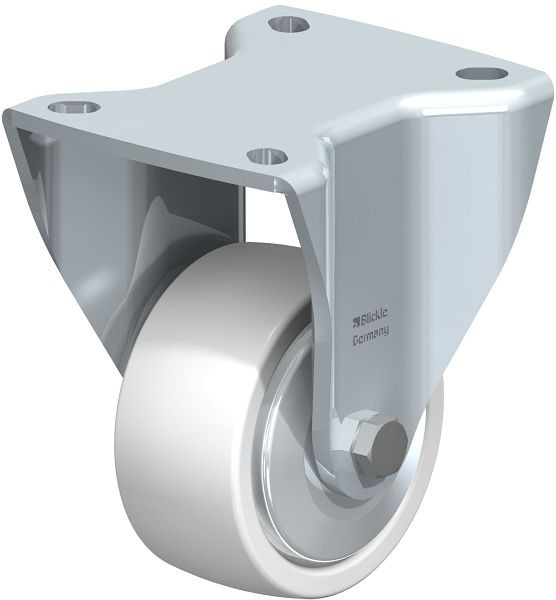 Blickle BH-SPO 80K-FA Stahlblech-Bockrolle, Schwerlast-Ausführung, mit Anschraubplatte, Polyamid, Weiß, 852904