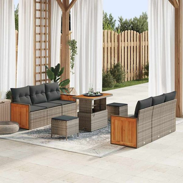 vidaXL Garten-Sofa-Set mit Kissen 9-teilig Grau 90 x 55 x 71 cm, 3363263