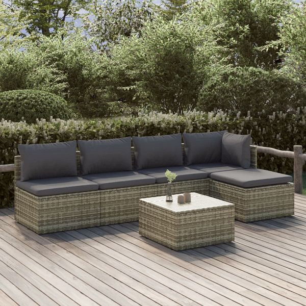 vidaXL 6-teilig Garten-Lounge-Set mit Kissen Grau Poly Rattan, 3157315