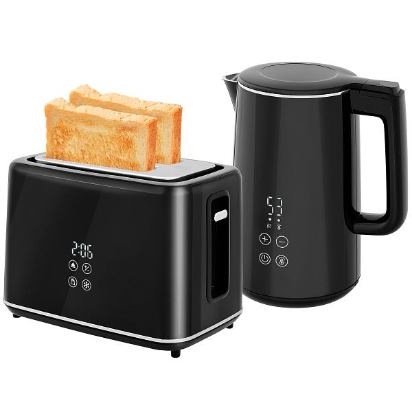 HOMCOM Küchenset mit Wasserkocher und Toaster, 7 Bräunungsstufen, schnelles Kochen, Edelstahl, Kunststoff, Schwarz, 800-211V90BK
