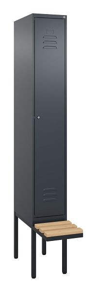 C+P Umkleidespind Classic PLUS, 2120x300x815mm, 7016/7016, Zylinderschloss, Buche-Sitzleisten, 3 Doppel-Haken, 0800407-10 S10056