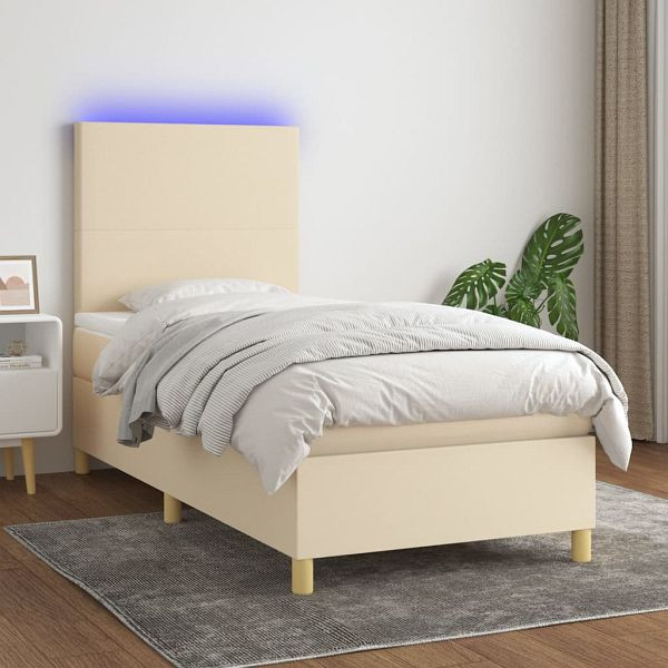 vidaXL Boxspringbett mit Matratze & LED Creme 100x200 cm Stoff, 3135258