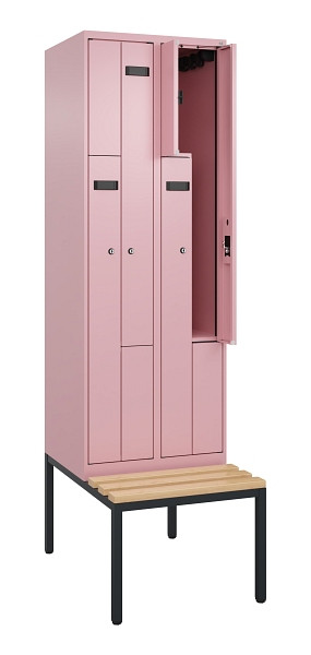 C+P Z-Spind Evolo PLUS, Bank, 4 Fächer, 2120x600x815mm, 3015/3015, Zylinderschloss, Sitzfläche Buche-Hartholz, Sitzbank, 0490537-204 S10051