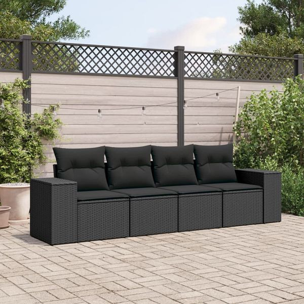 vidaXL 4-teilig Garten-Sofagarnitur mit Kissen Schwarz Poly Rattan, 3254612