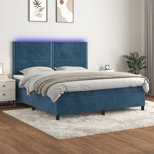 vidaXL Boxspringbett mit Matratze & LED Dunkelblau 160x200 cm Samt, 3136075