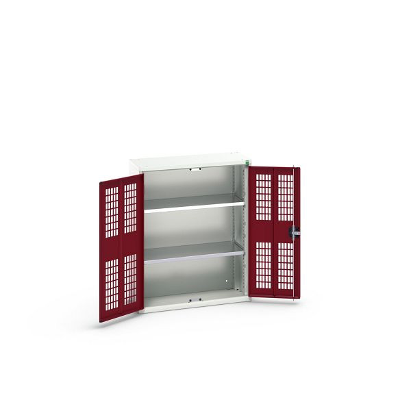 bott verso Flügeltürschrank mit Belüftung, mit 2 Fachböden, BxTxH: 800 x 350 x 1000 mm, Lichtgrau / Purpurrot, 16926732.24
