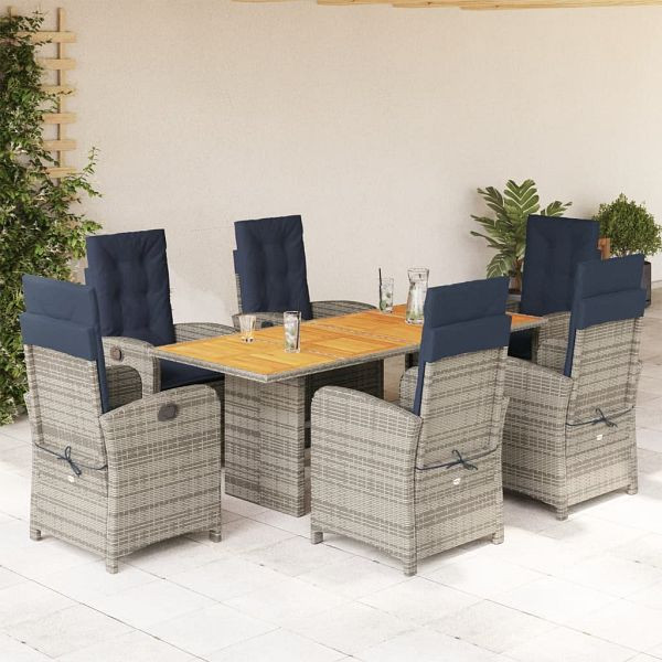 vidaXL 7-teilig Garten-Essgruppe mit Kissen Beige Poly Rattan, 3212281