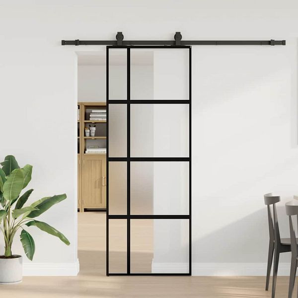 vidaXL Schiebetür mit Beschlag Schwarz 76x205 cm Hartglas, 3375898
