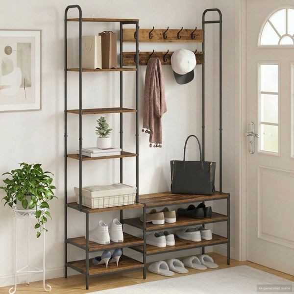 vidaXL Garderobenständer mit Schuhbank Altholz 120,5 x 34 x 190 cm, 8012042