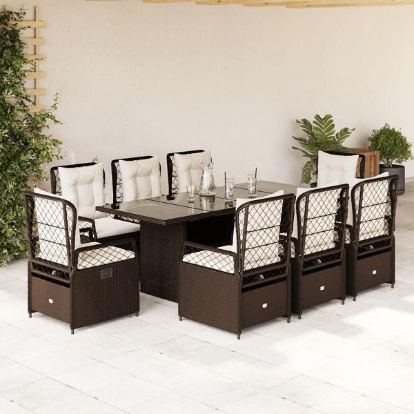 vidaXL 9-teilig Garten-Essgruppe mit Kissen Braun Poly Rattan, 3262927