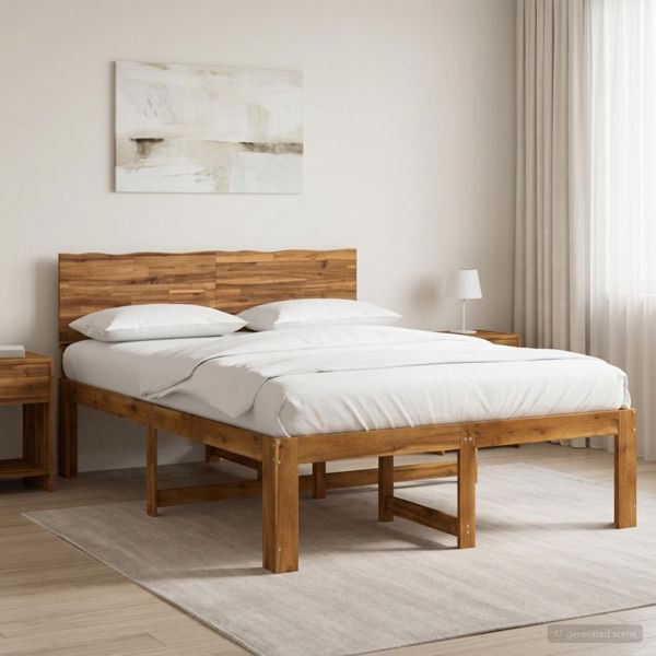 vidaXL Doppelbettgestell mit Kopfteil ROSTOCK Natur 150 x 200 cm, 3405450